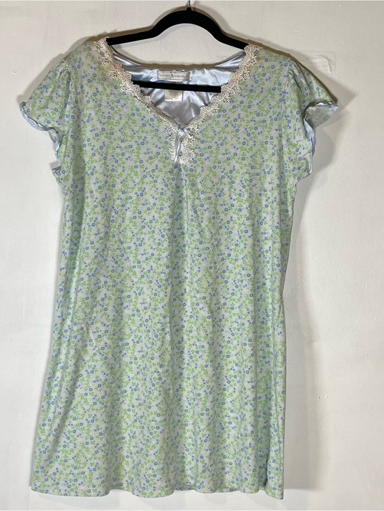 Earth Angels Other - Vintage Floral Nightgown Cottagecore Grandmacore Lace Trim Blue Green L